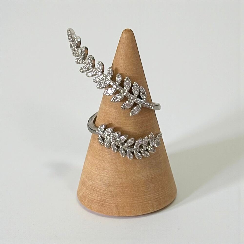 Silver Crystal Leaf Adjustable Ring